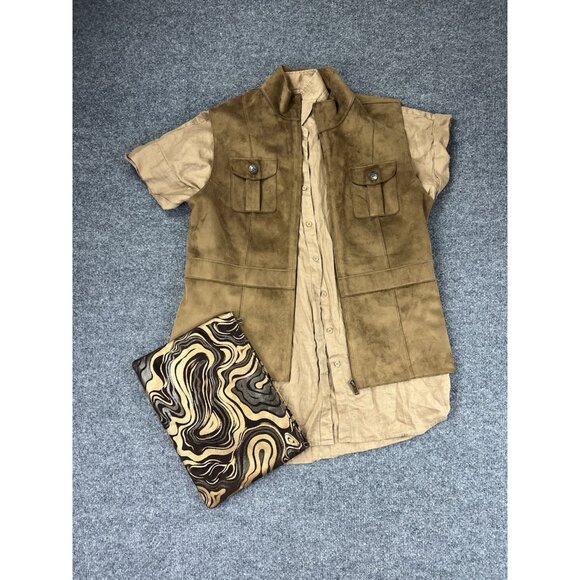 Lauren Ralph Lauren Linen Shirt Womens XL Tan Button Up Short Sleeve Tunic NWT - Picture 9 of 9